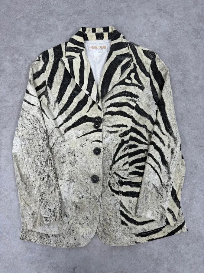 Roberto Cavalli SS1999 Roberto Cavalli Zebra Marble White Blazer Jacket Size L / US 10 / IT 46 - 8 Thumbnail