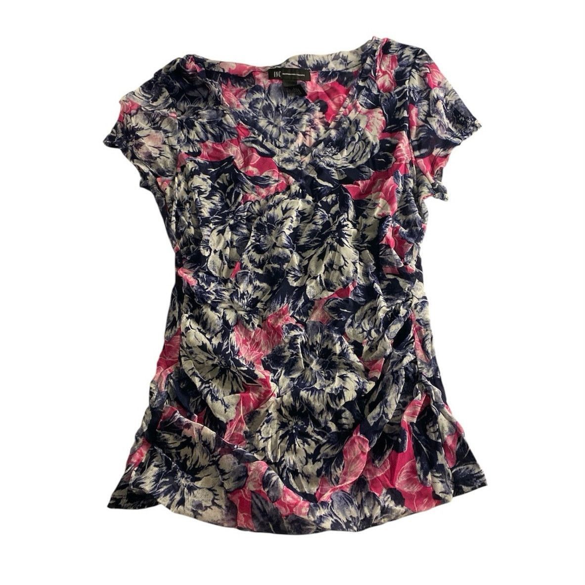 Other Floral Ruched Stretch Top Pink Navy INC XL Size XL / US 12-14 / IT 48-50 - 2 Thumbnail