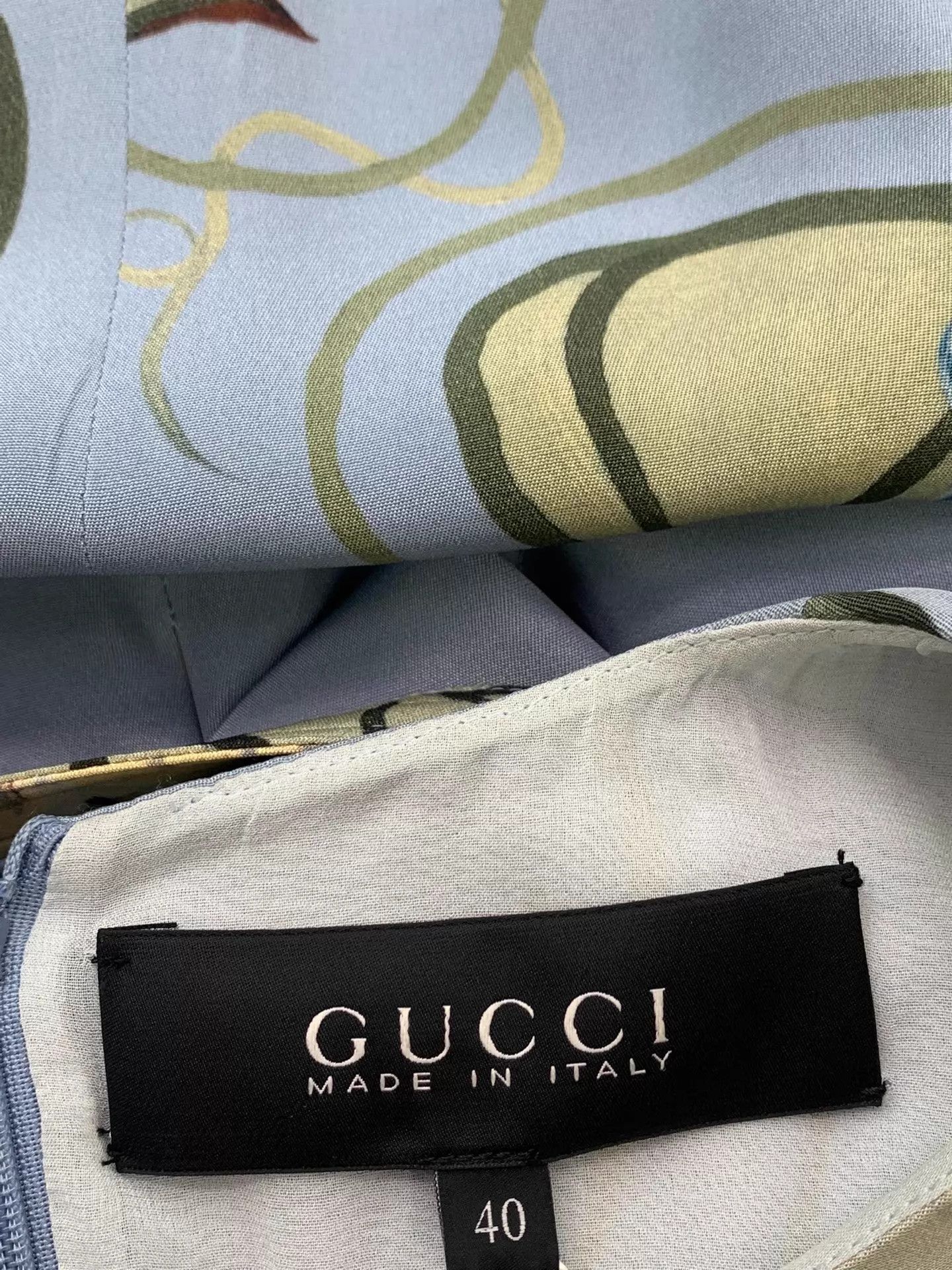 Gucci Gucci Women's Blue Printed Silk Dress Size 40 New Size S / US 4 / IT 40 - 4 Thumbnail