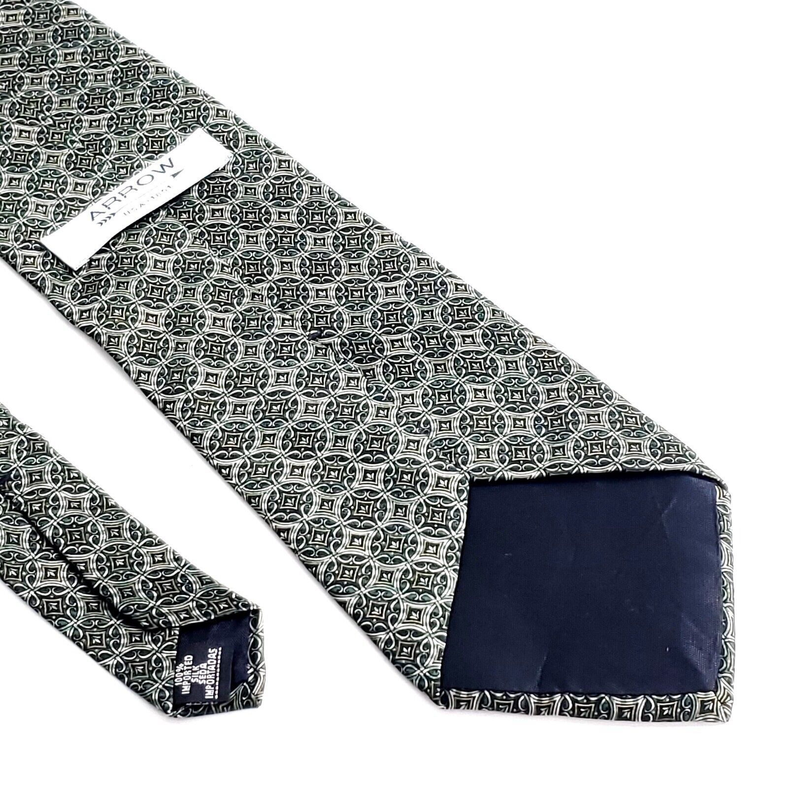 Arrow Arrow Green Tan Geometric Print Silk Tie Size ONE SIZE - 5 Thumbnail