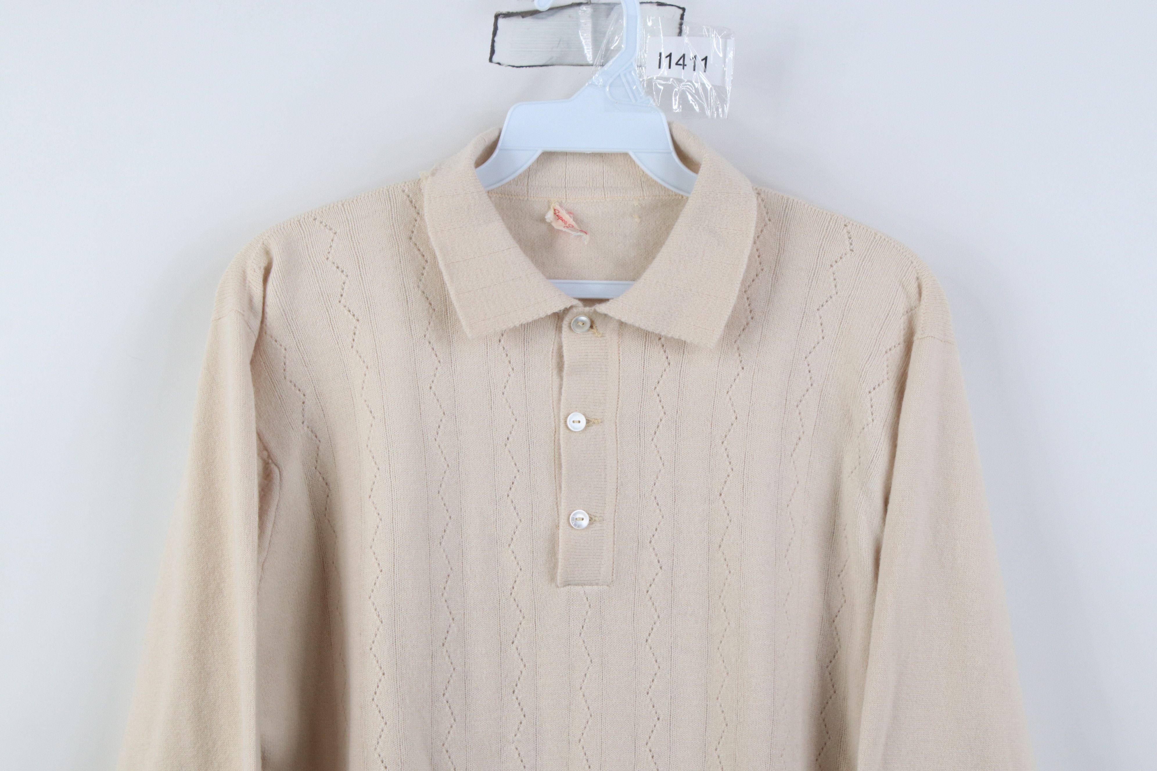Vintage Vintage 50s 60s Streetwear Knit Collared Sweater Beige USA Size US M / EU 48-50 / 2 - 2 Thumbnail