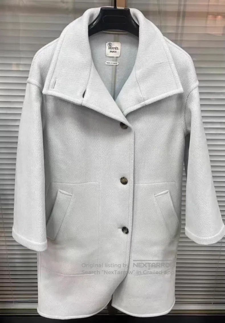 Hermes Hermes Light Blue Wool Single-Breasted Coat Size 4XL / US 24-26 - 1 Thumbnail