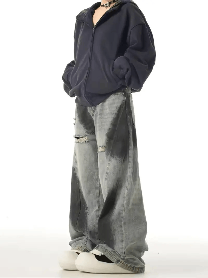 Jean Black-Gray Graffiti-Printed Wide-Leg Jeans Size US 34 / EU 50 - 4 Thumbnail