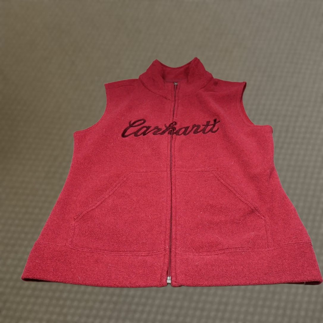 Carhartt VINTAGE Carhartt Vest Women XS Red Embroidered Logo Fleece Zipper Pocket Mid-Length Sleeveless Casual Workwear Size XS / US 0-2 / IT 36-38 - 1 Thumbnail