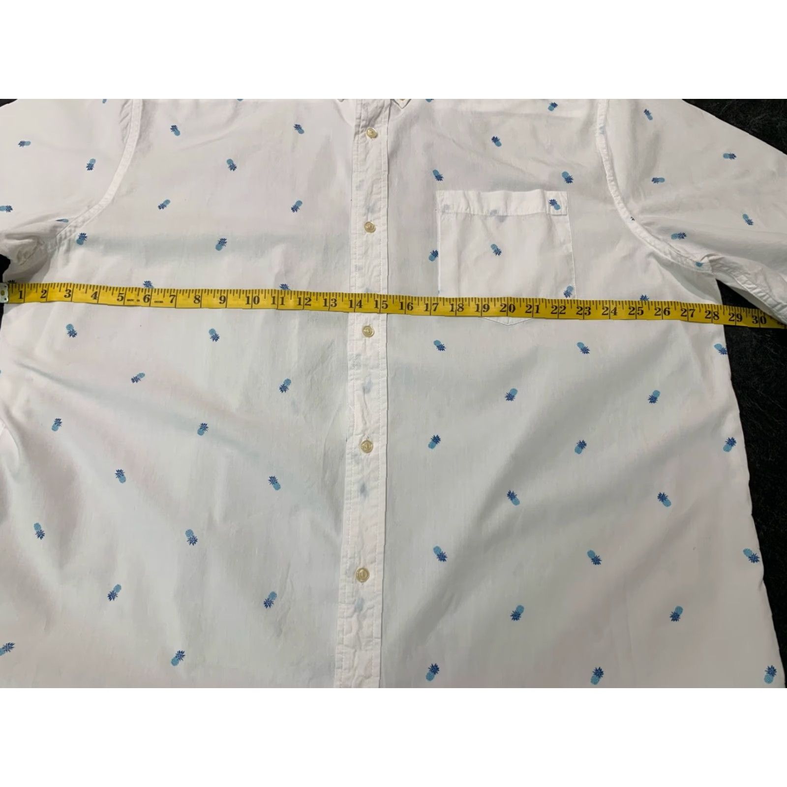 Chaps Chaps Button-Up Shirt Short Sleeve Cotton White with Blue Pineapple 2XLT Mens Size US 39 - 7 Thumbnail