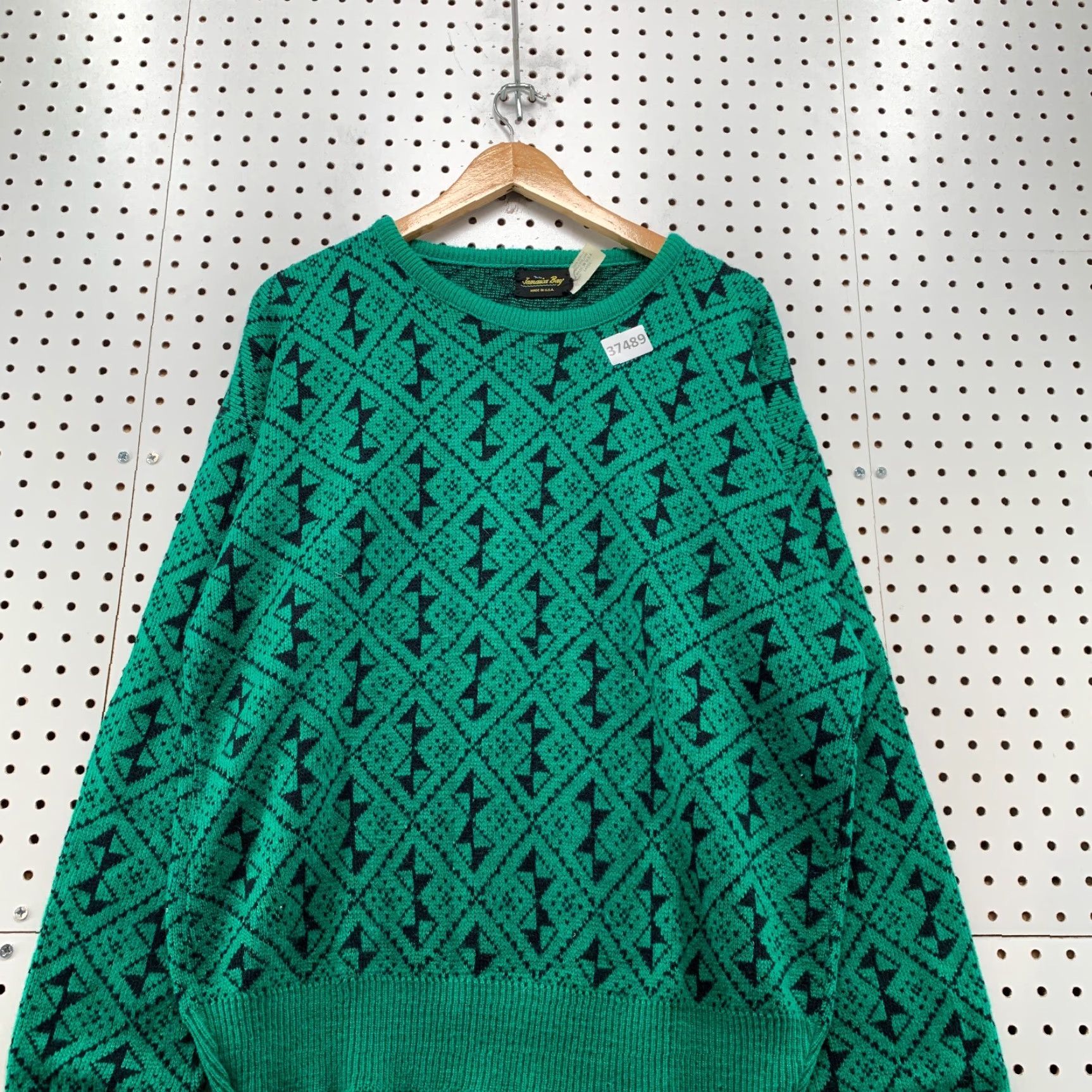 Vintage VINTAGE Jamaica Bay Knit Sweater Mens Large Green Geometric Acrylic USA Pullover Size US L / EU 52-54 / 3 - 5 Thumbnail
