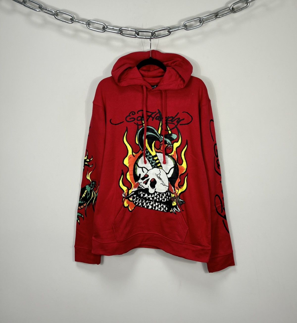 Christian Audigier Ed Hardy Skull In Fire Big Logo Y2K Hype NEW Red Hoodie Size US L / EU 52-54 / 3 - 1 Thumbnail
