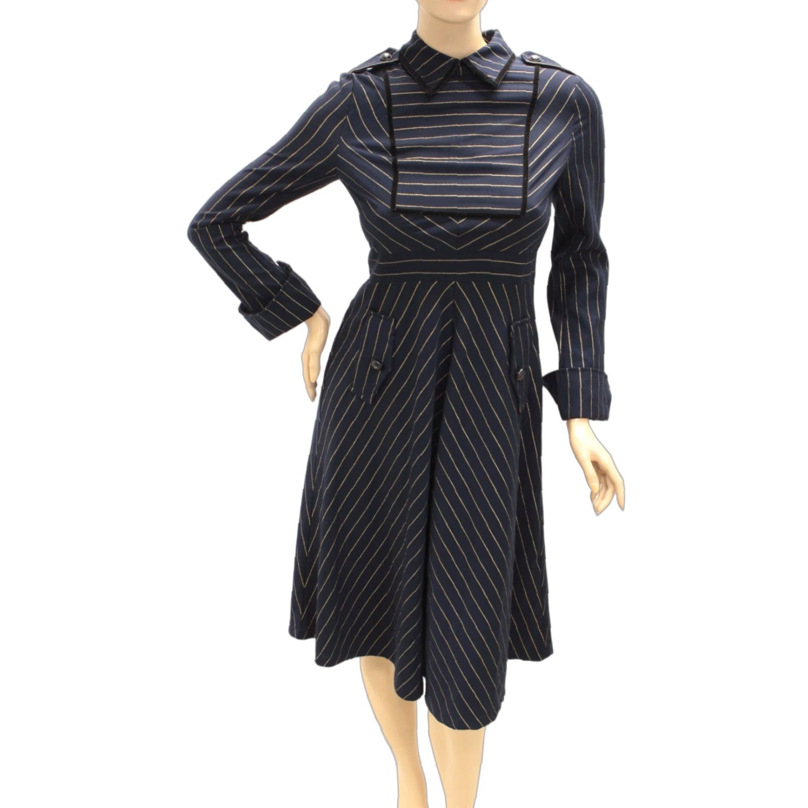 Vintage Metisu Dress Women Medium Blue Striped Military Formal Office Party 90s Army Classic Womens Size M / US 6-8 / IT 42-44 - 1 Thumbnail