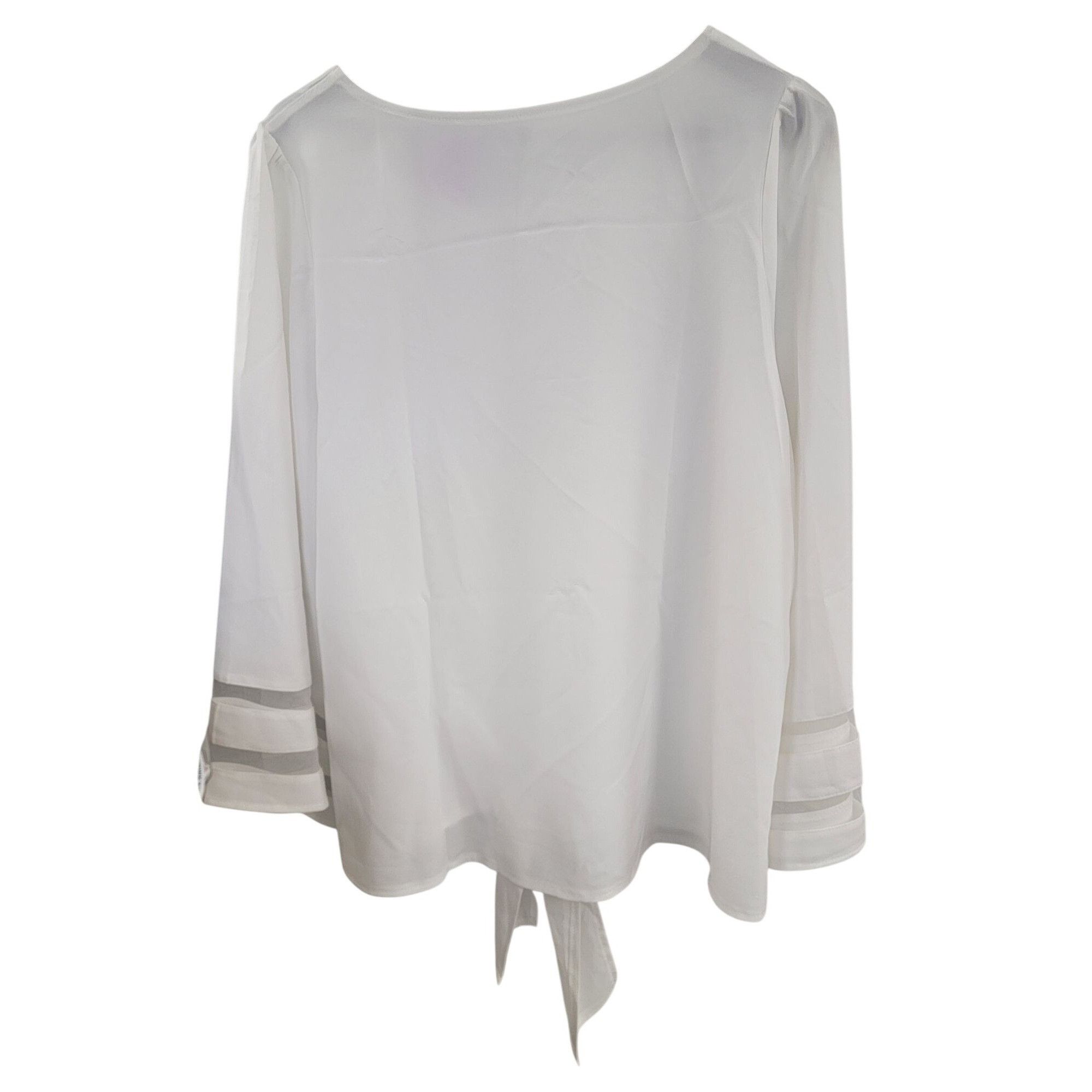 Other Womens White Tie-Front Blouse With Sheer Sleeve Accents & Sc Size L / US 10 / IT 46 - 2 Thumbnail