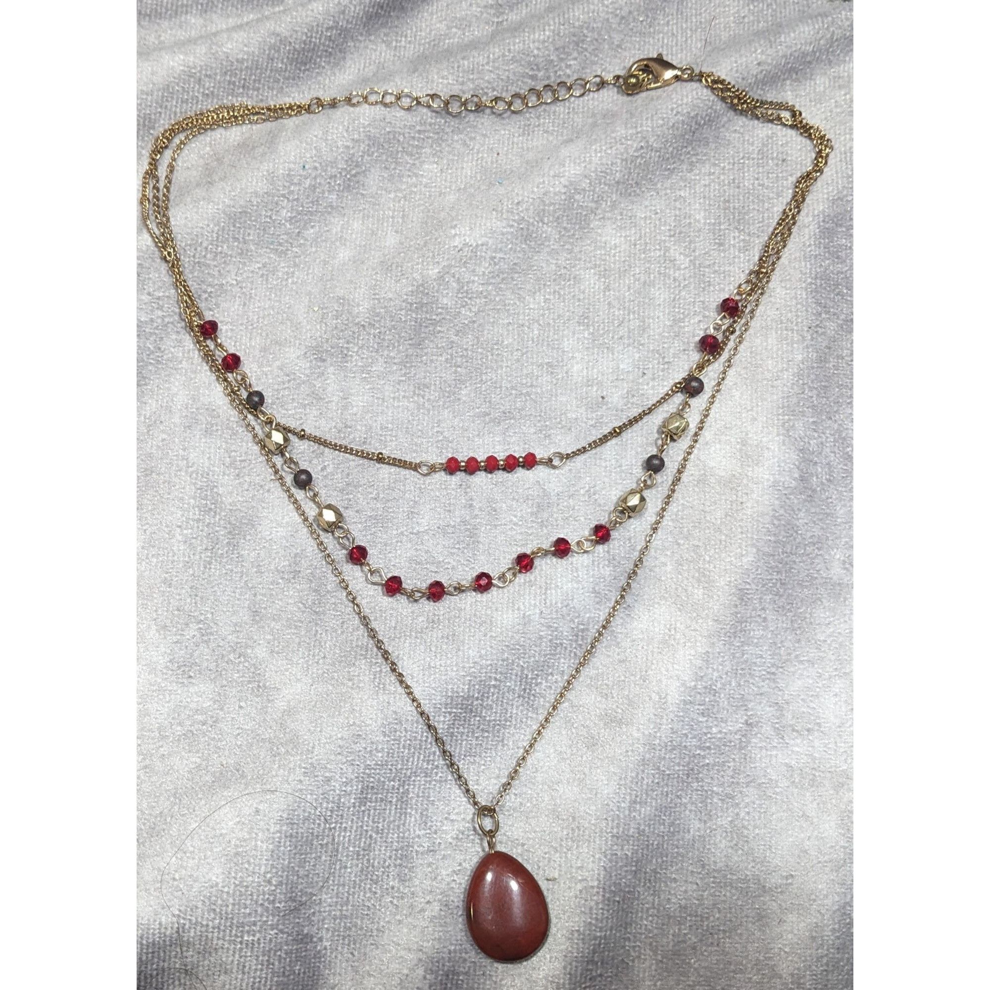 Other Retro Vampire Red And Gold Tone Layered Teardrop Necklace Size ONE SIZE - 5 Thumbnail