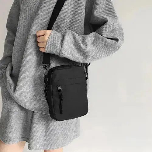 Casual Canvas Sling With Zipper Small Shoulder Bag in Black, Men's