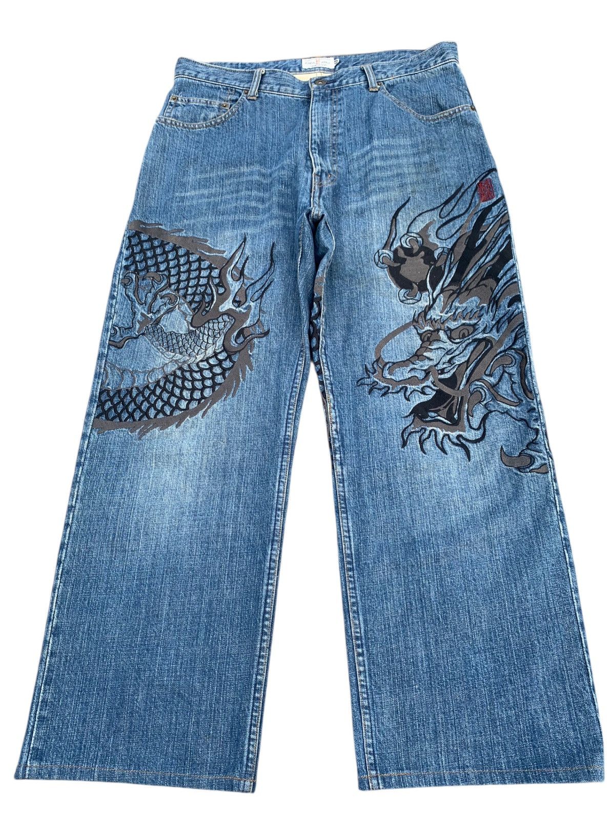 Kapital KARAKURI TAMASHI DRAGON EMBROIDERY JAPANESE SUKAJAN DENIM Size US 34 / EU 50 - 4 Thumbnail