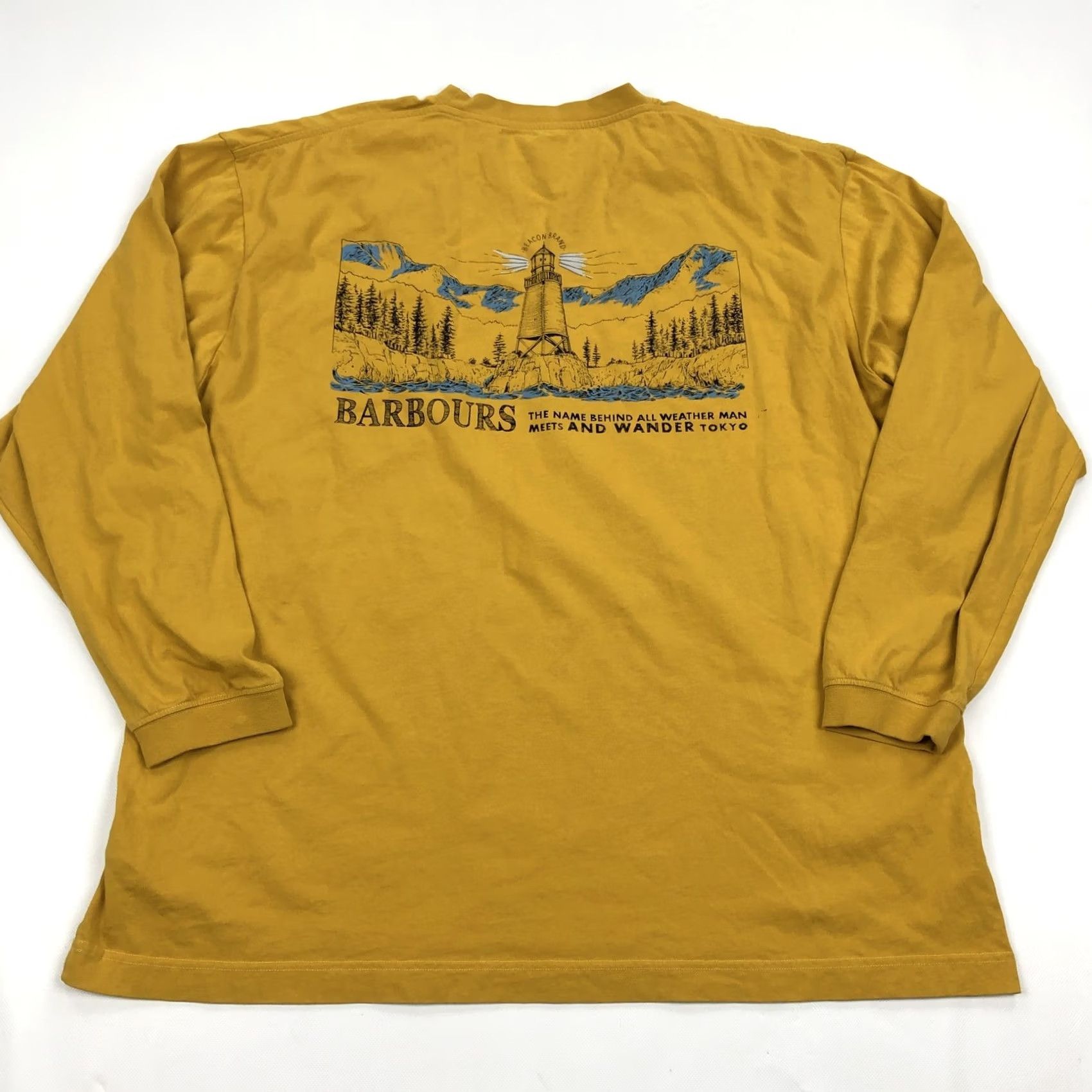 Barbour Barbour and Wander T-Shirt Mens XXL Yellow Lighthouse Graphic Print Crew Neck Long Sleeve Pocket Graphic Tee Size US XXL / EU 58 / 5 - 2 Thumbnail