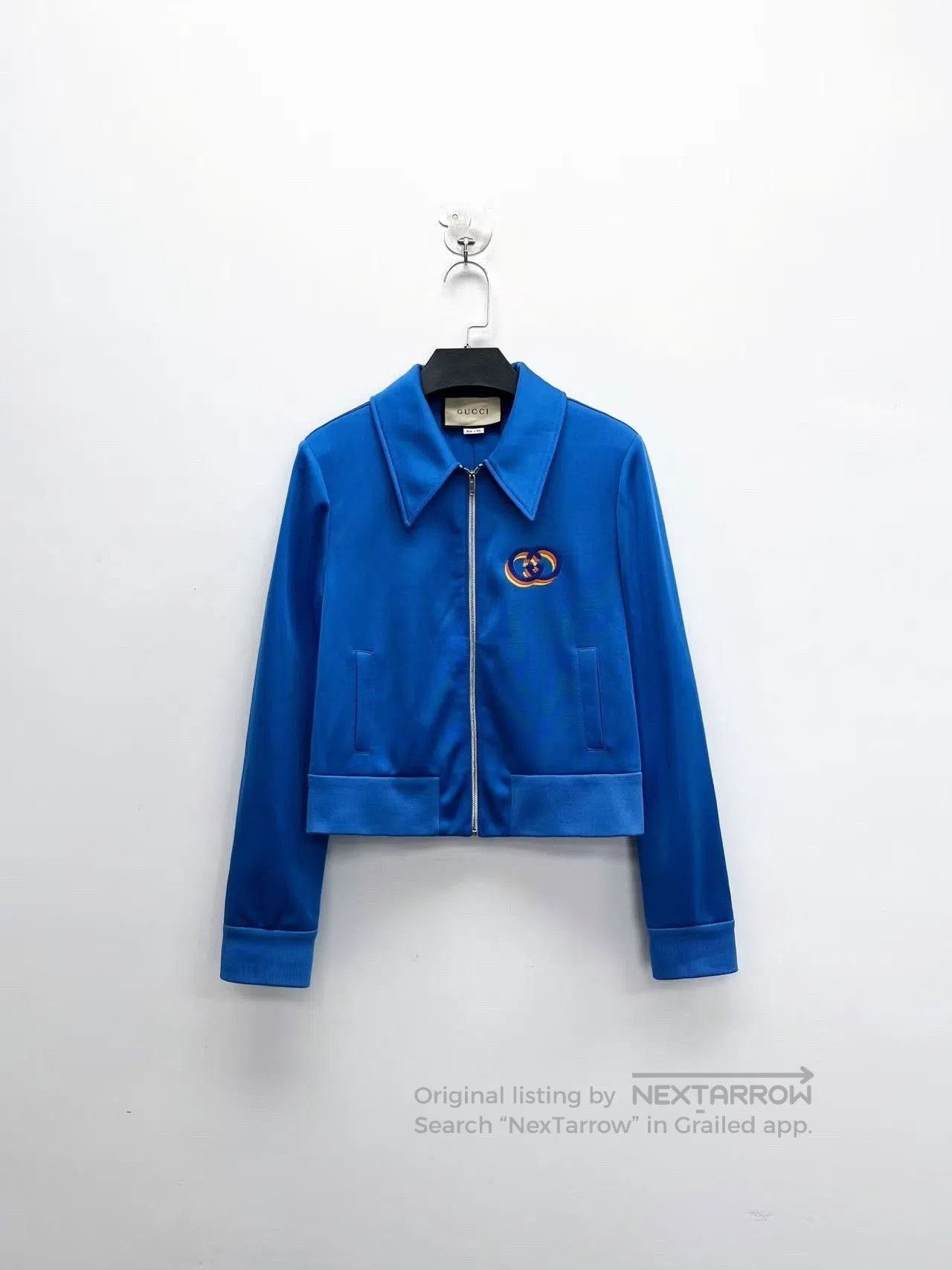 gucci blue epilogue embroidered cropped jacket.
