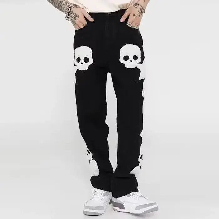 Japanese Brand Black Color Skull and Five Stars Embroidery Ripped Jeans Size US 30 / EU 46 - 1 Thumbnail