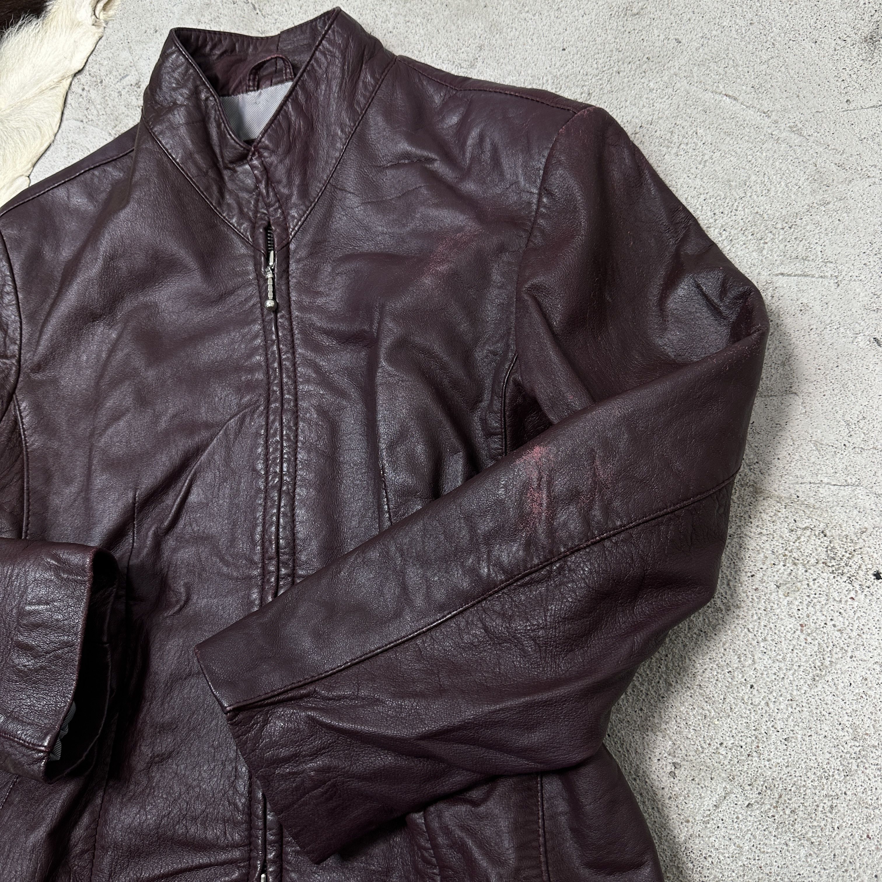 Vintage Vintage Leather Biker Grunge Double Zip Burgundy Jacket Y2K Size L / US 10 / IT 46 - 4 Thumbnail