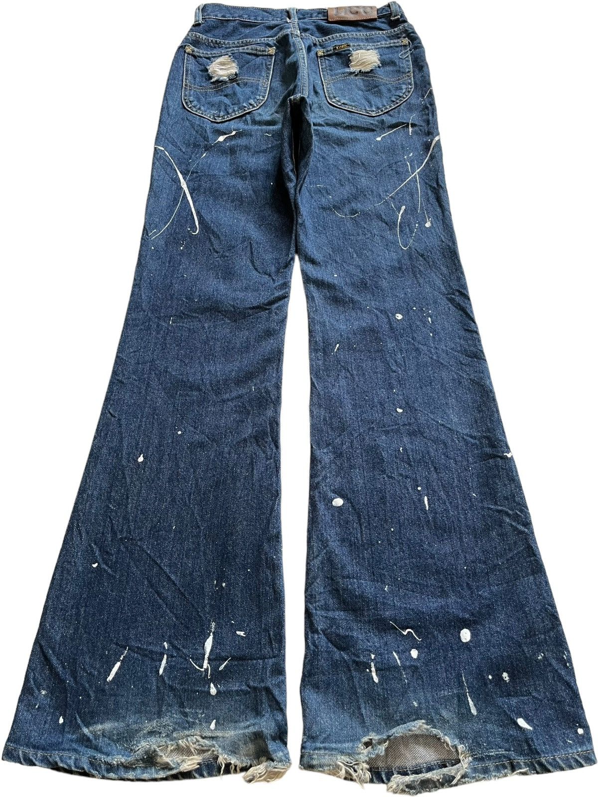 Edwin × Lee Vintage Japanese Lee Sanforized Splatter Ripped Flare Jeans Size 26" / US 2 / IT 38 - 2 Thumbnail
