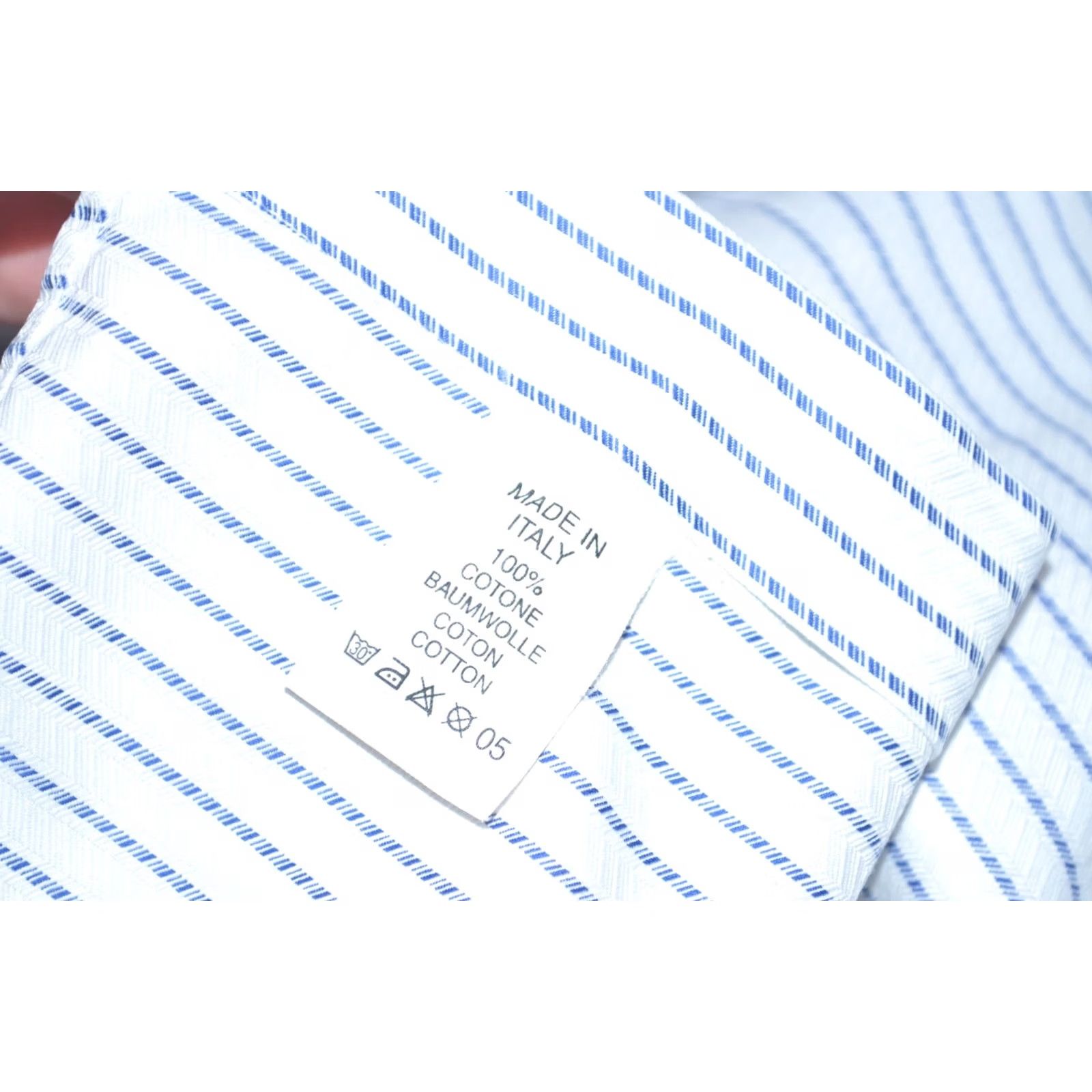 Pal Zileri Pal Zileri Men’s White Blue Striped Cotton Dress Shirt Jeans? Size 46R - 6 Thumbnail