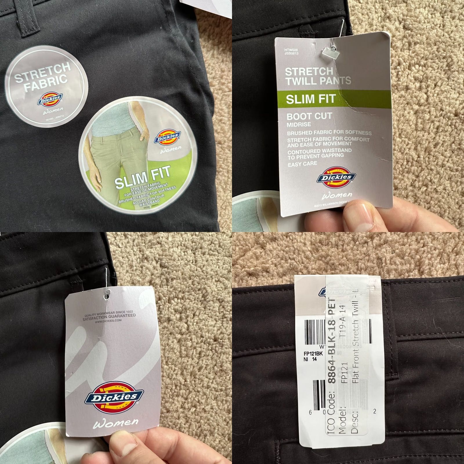 Dickies Dickies Pants Womens 18 (38x28) Slim Fit Bootcut Black Twill Work High Rise Size 26" / US 2 / IT 38 - 8 Thumbnail