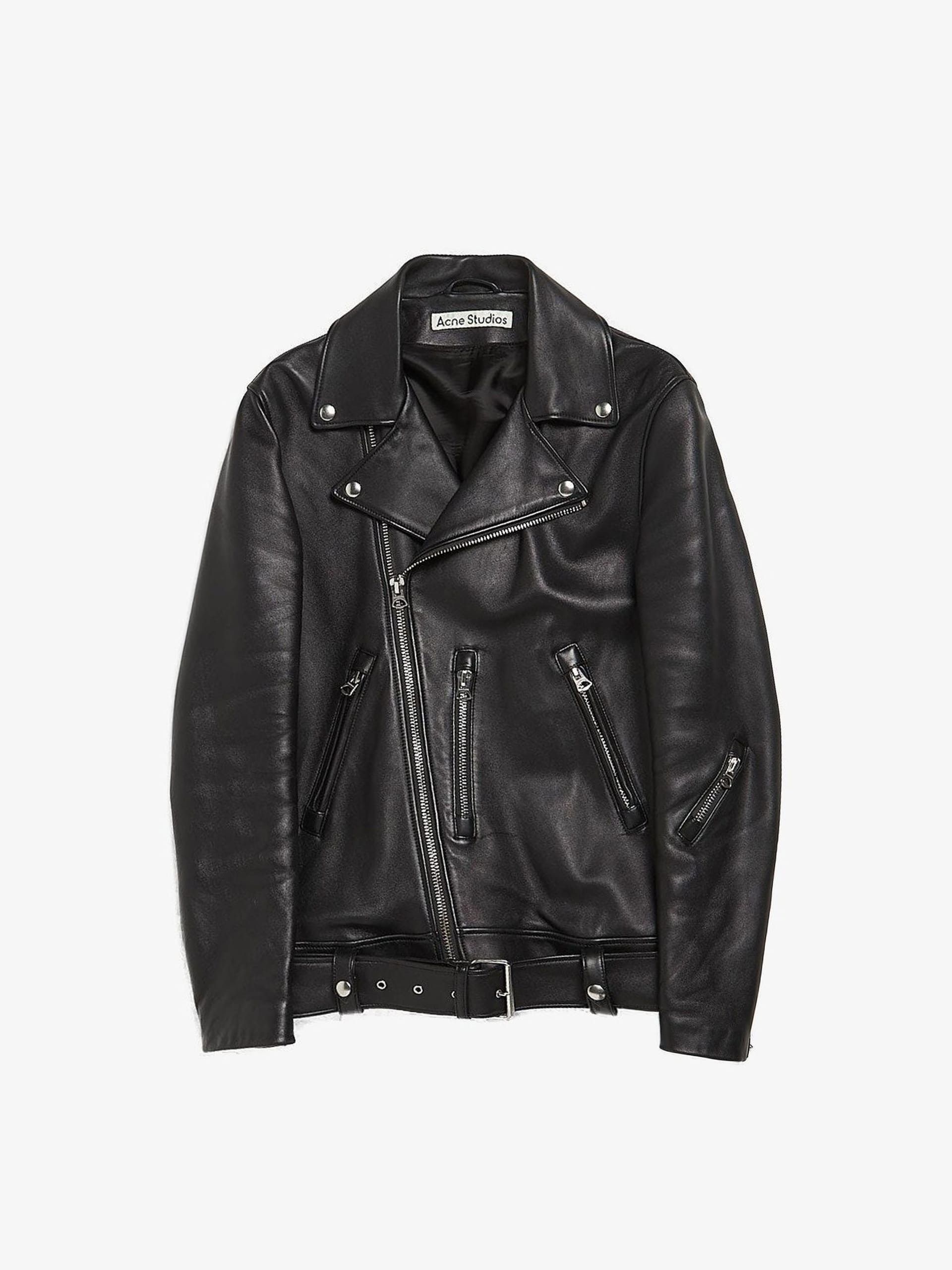 Black Zipped Belt Detailed Leather Jacket