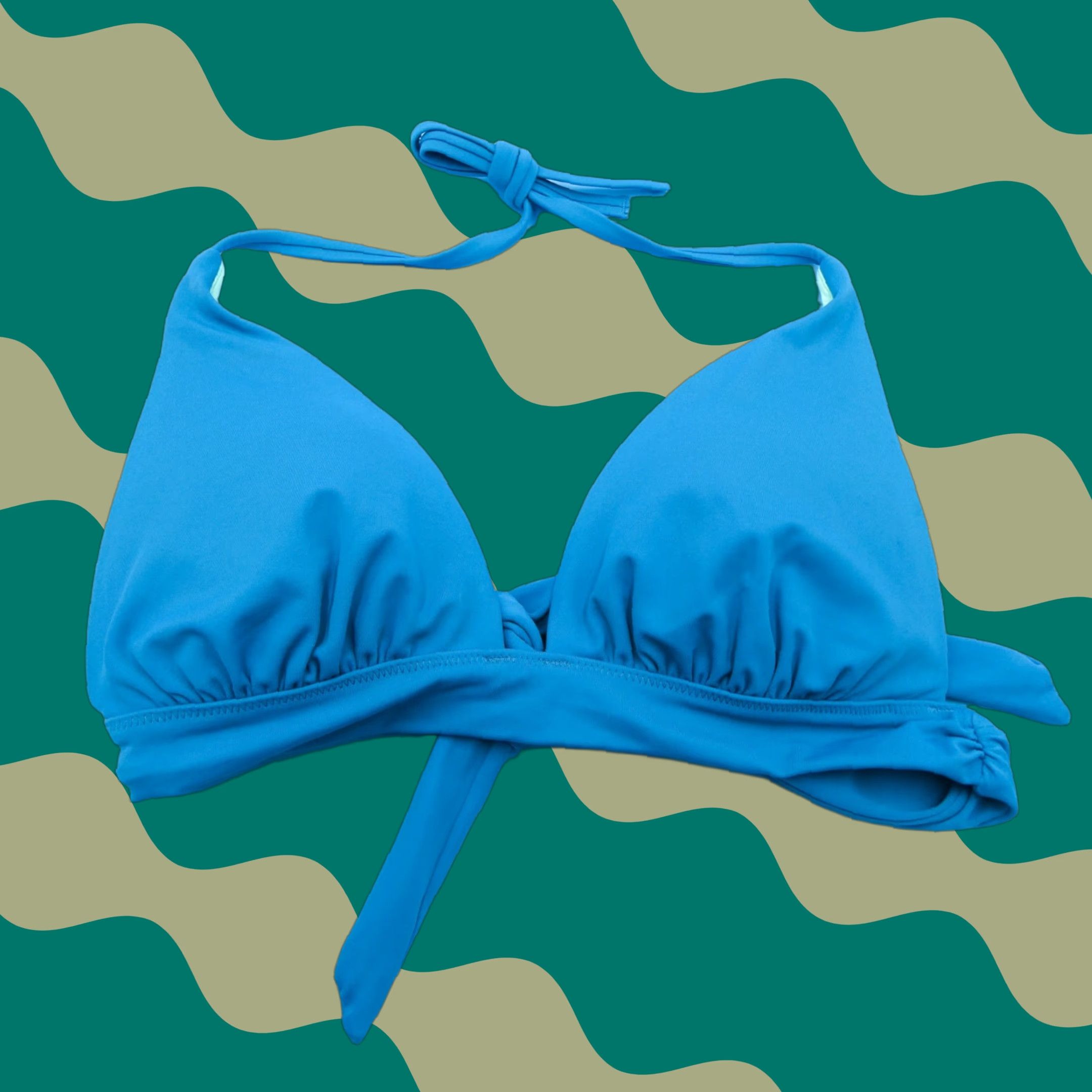 VICTORIA'S SECRET Blue Medium Triangle Bikini Top Push-Up Plunge VS Swimwear New Top Women M Blue Push-Up Triangle Halter Logo Strap Beach Colorful