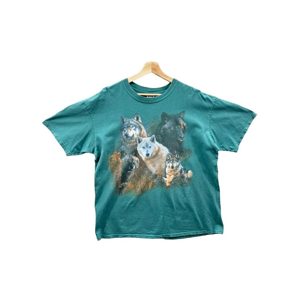 Anvil × Vintage 1990's Wolf Family Lineage Animal Nature Graphic Tee Size US XL / EU 56 / 4 - 1 Thumbnail