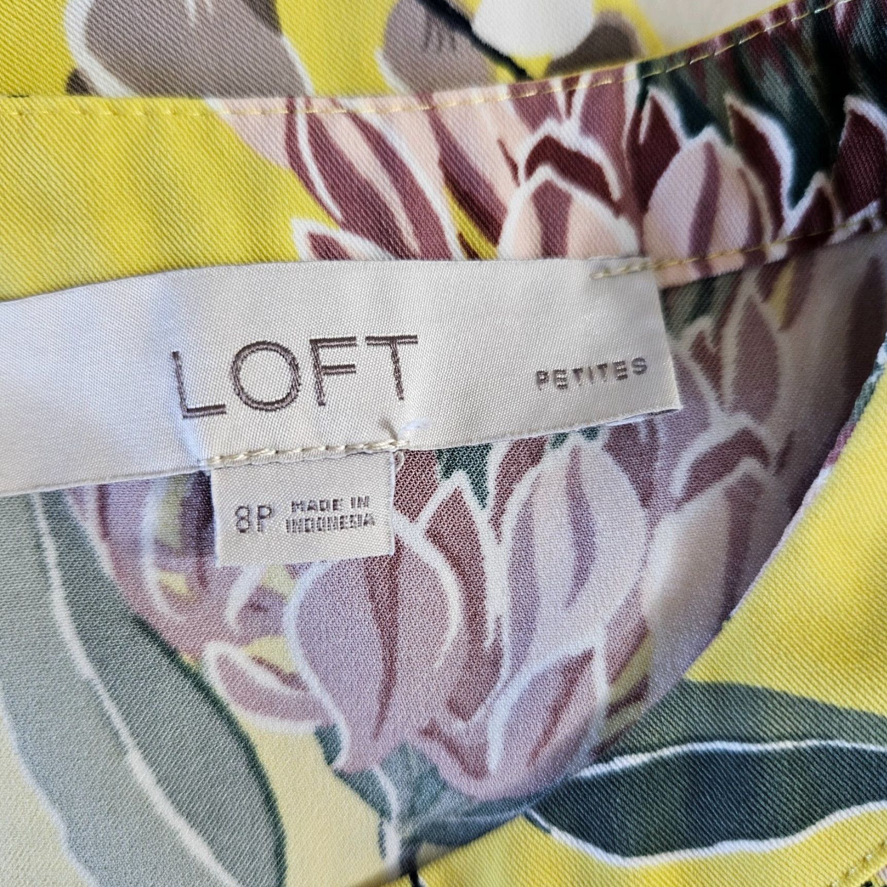 Ann Taylor LOFT Womens Dress 8P Yellow Green Floral Long Sleeve Shift Womens