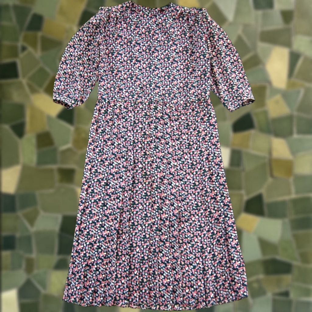 Pinko VINTAGE Lisa II Pink Green Blue Floral Short Sleeve Pleated Midi Maxi Dress L Size 36" / US 14 / IT 50 - 1 Thumbnail