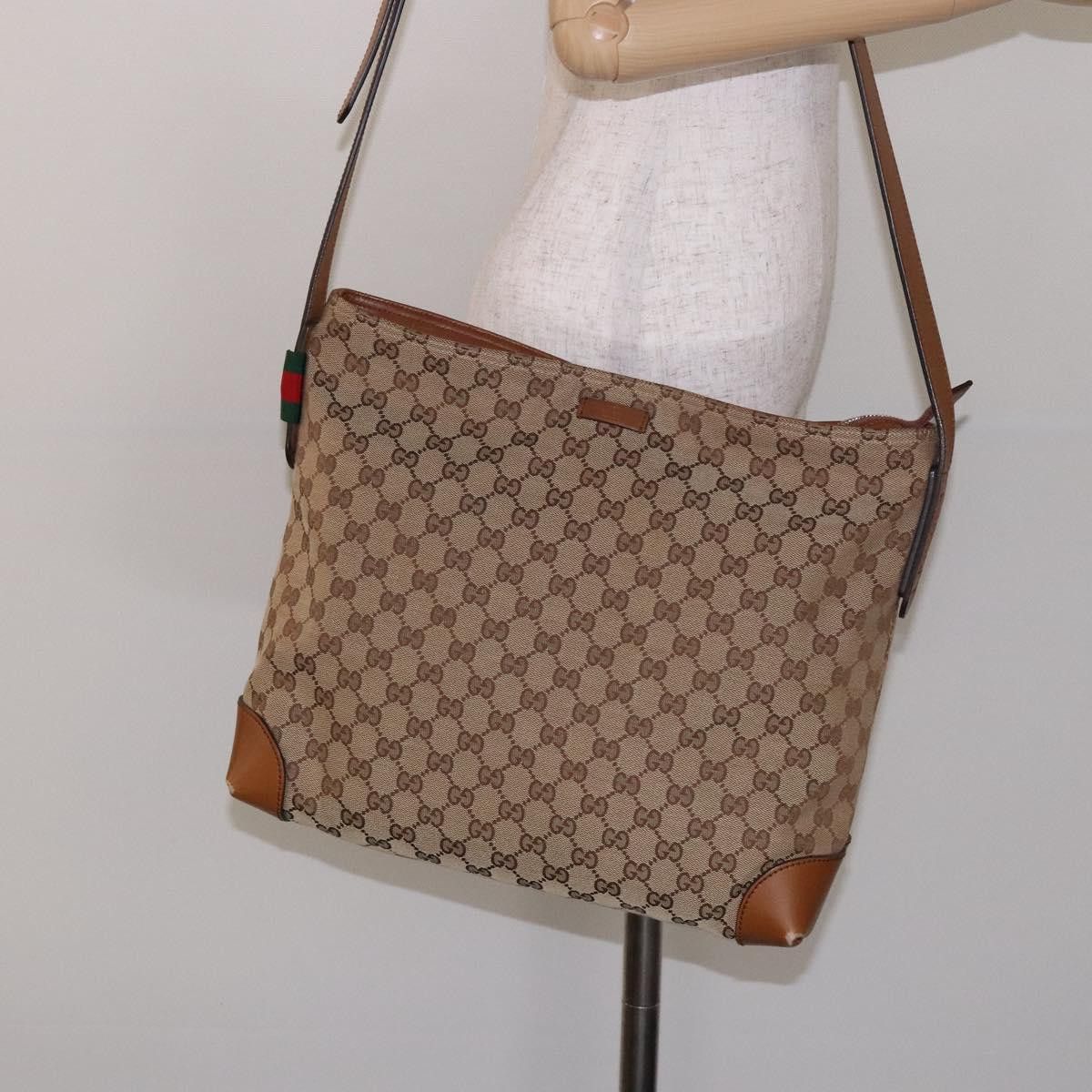 Gucci GUCCI GG Canvas Web Sherry Line Shoulder Bag Beige Silver Size ONE SIZE - 22 Thumbnail