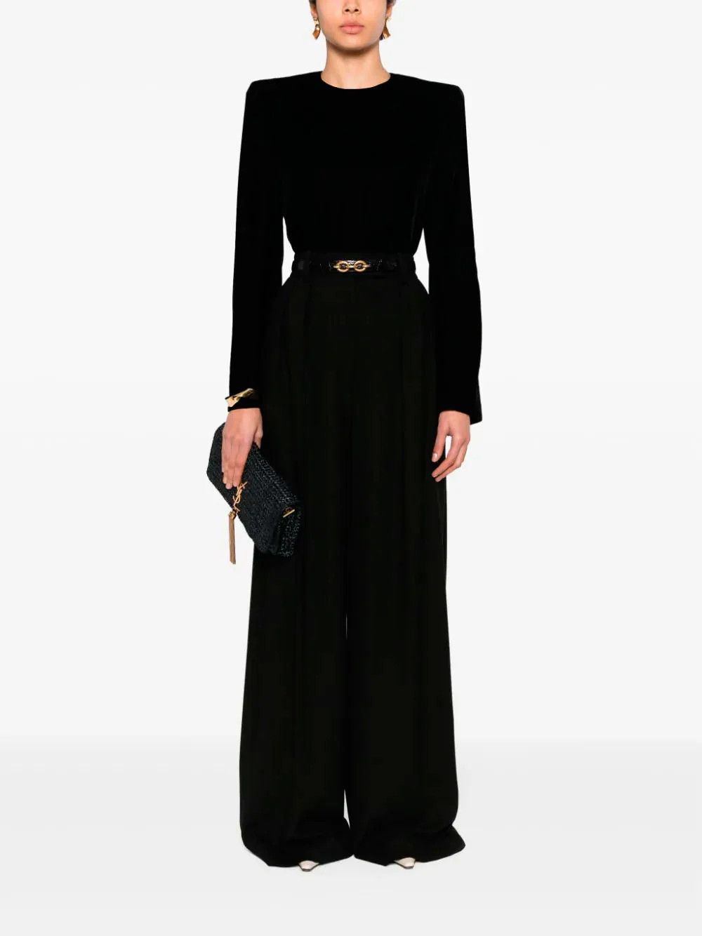 Saint Laurent Paris o1s1wg110225 770530 Top Velours De Soie Fluide Blouse Noir Size S / US 4 / IT 40 - 2 Thumbnail