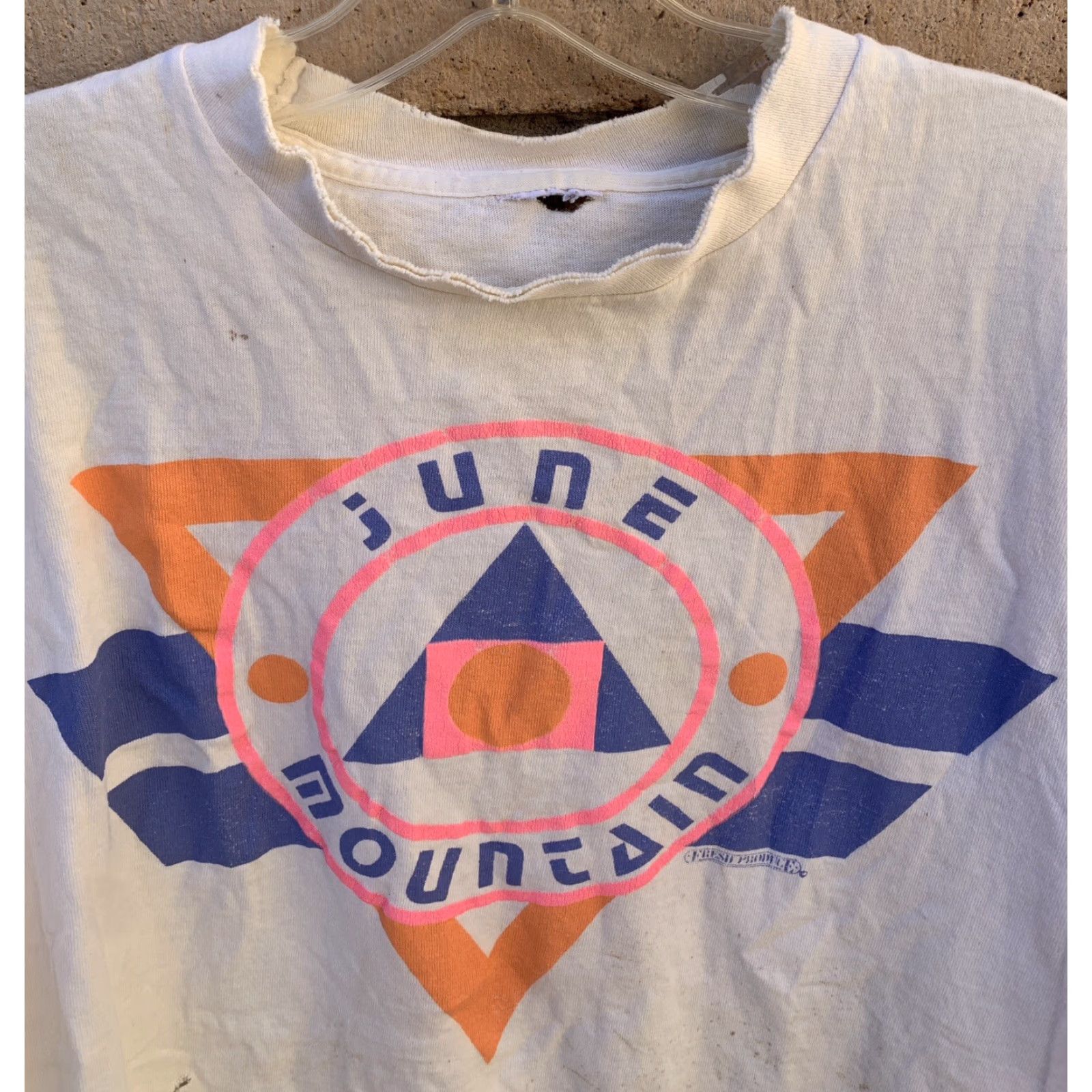 Vintage VINTAGE Fresh Produce T-Shirt Shirt One Size Womens White 1980s Neon Geometric Graphic Distressed Holes Cotton casual Size ONE SIZE - 3 Thumbnail