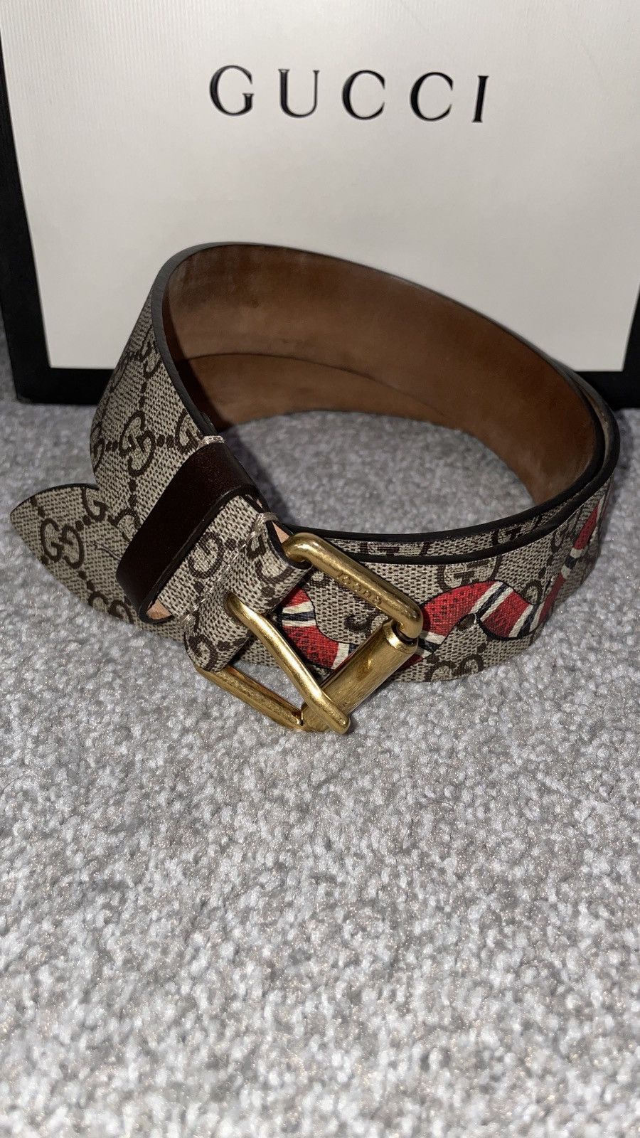 Gucci Belt Supreme Kingsnake Brown in Canvas with Gold-tone - US