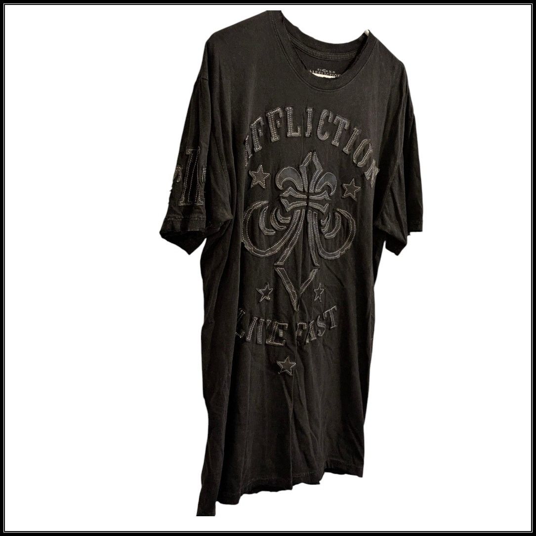 Affliction AFFLICTION Live Fast Black Leather Skull Fleur de Lis Men L Size US L / EU 52-54 / 3 - 4 Thumbnail