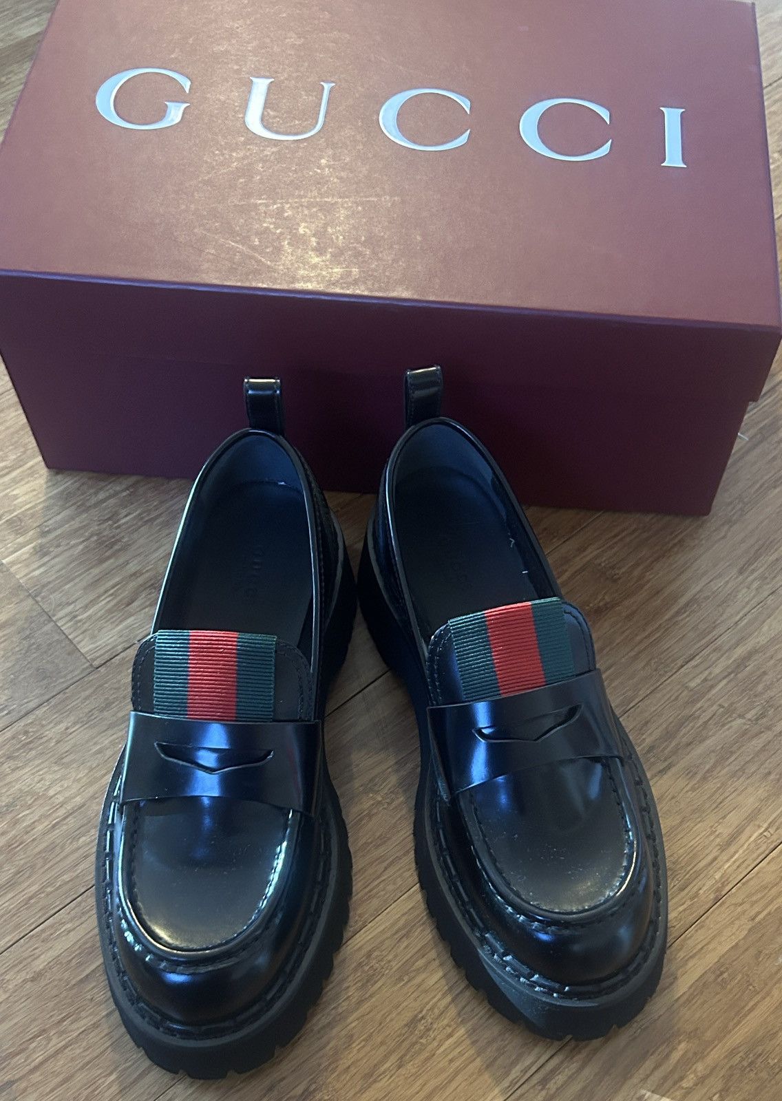 Gucci Gucci W Thea Moccasin Leather Web Spice Loafer size 38 Size US 8 / IT 38 - 4 Thumbnail