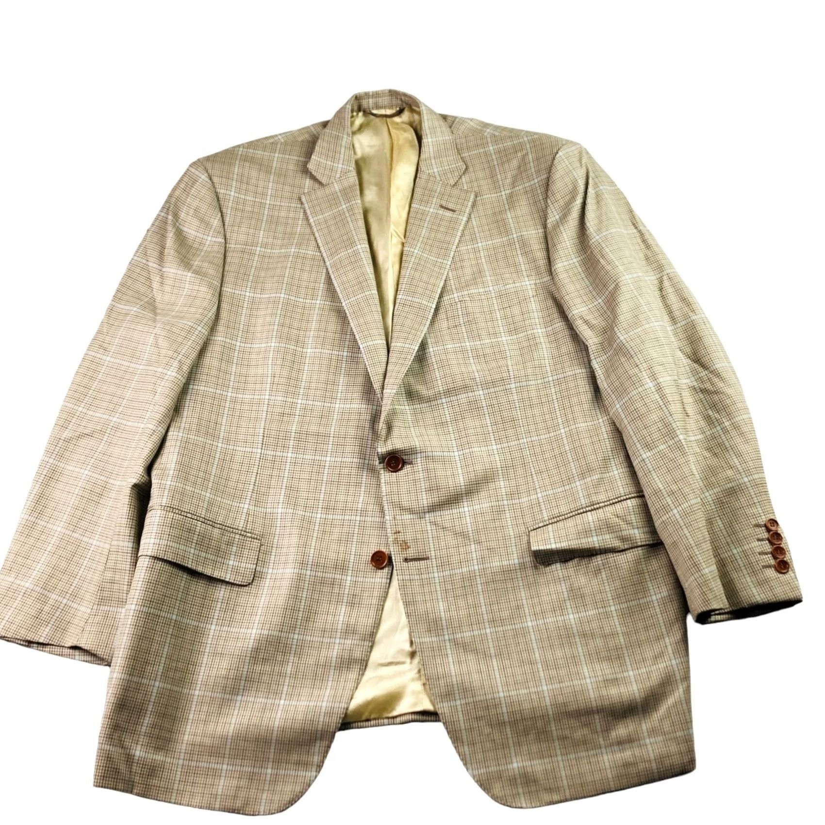 Vintage Trussini Blazer Jacket Men 50 Regular Wool Brown Windowpane Italy 2-Button Notch Lapel Size 50R - 6 Thumbnail