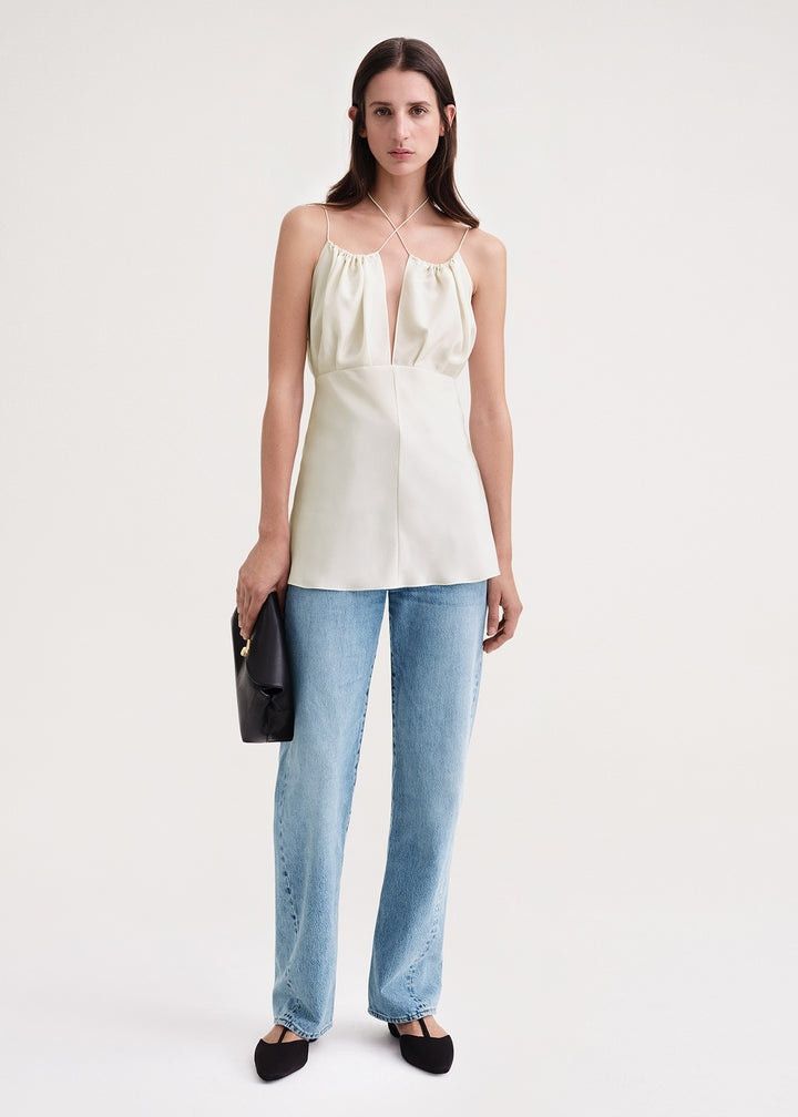 Toteme o1mle0525 Gathered Halterneck Tank Top in Off-White Size XS / US 0-2 / IT 36-38 - 2 Thumbnail