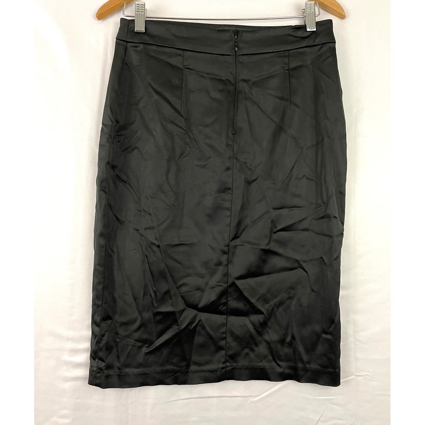 Tadashi Shoji VTG Tadashi Black Satin Pencil Skirt Midi Stretch Sz 6 Size 28" / US 6 / IT 42 - 2 Thumbnail