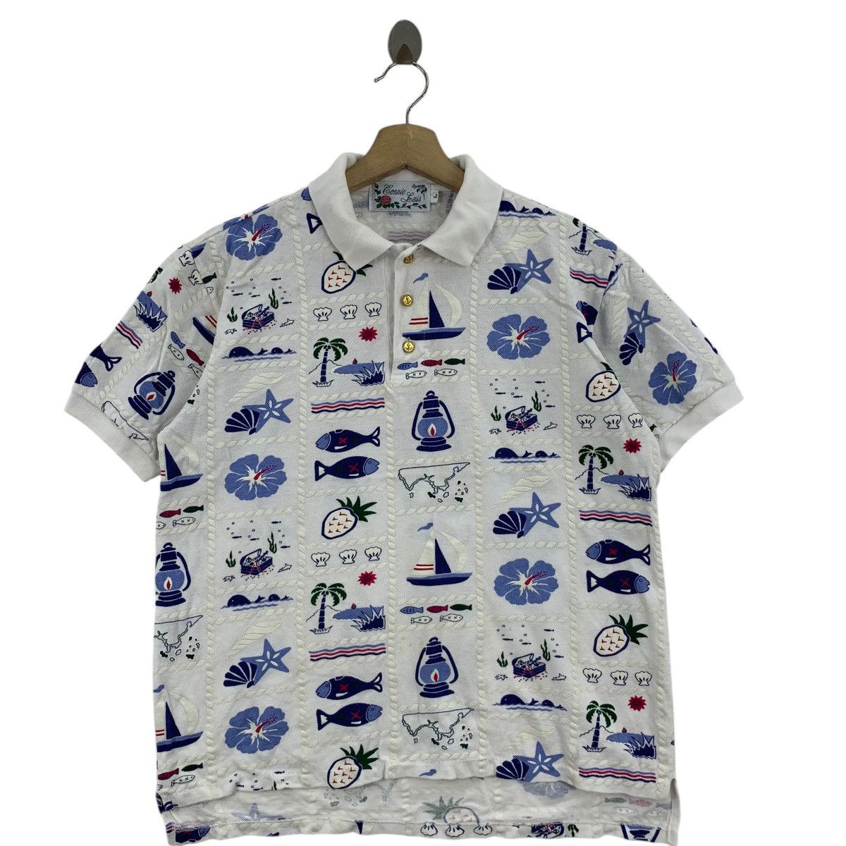 Vintage Vintage CONNIE LUIS PARIS AOP Nature Polo Tee Shirt Top Size L / US 10 / IT 46 - 3 Thumbnail