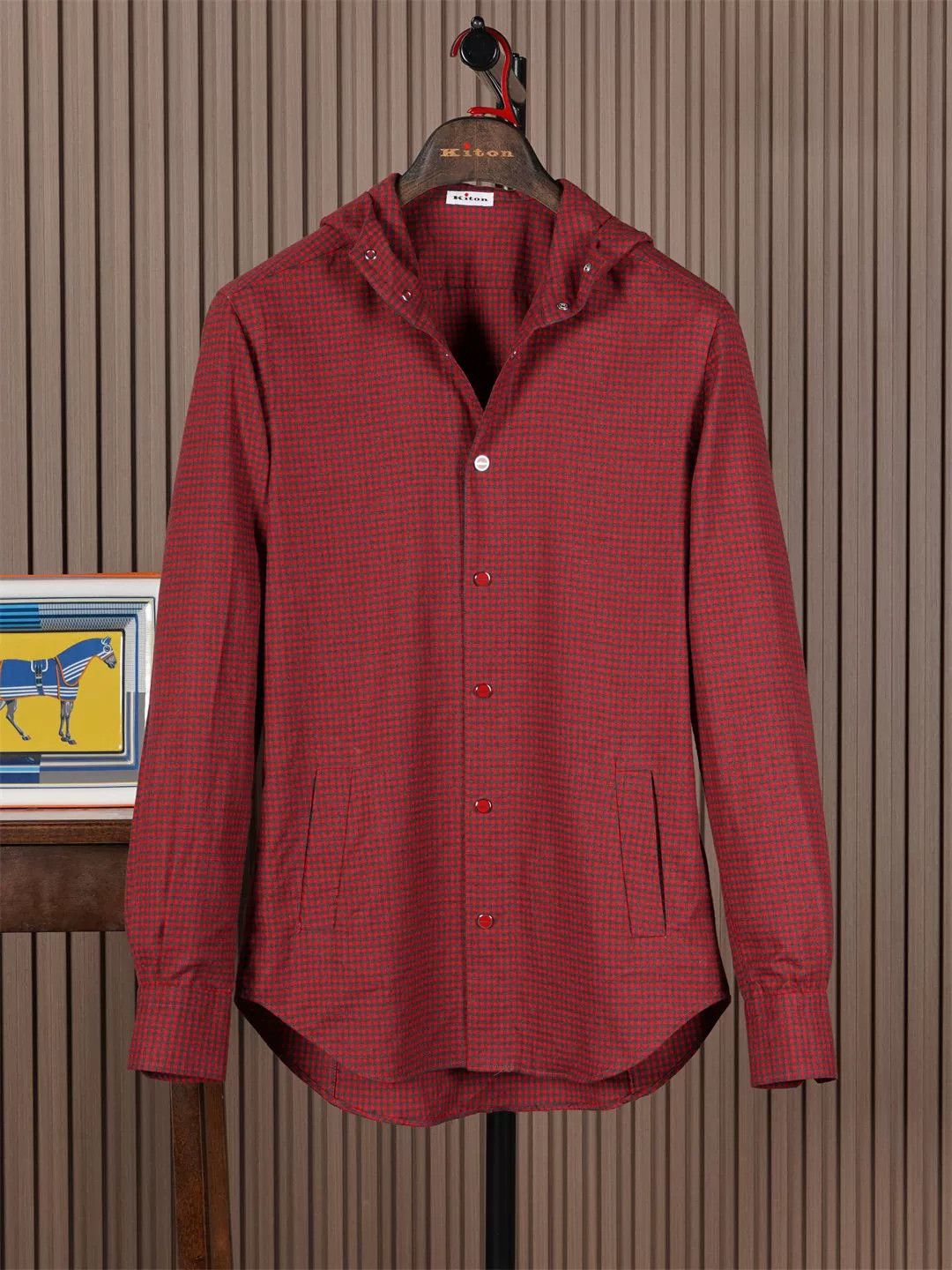 Kiton Red Flannel Hooded Jacket