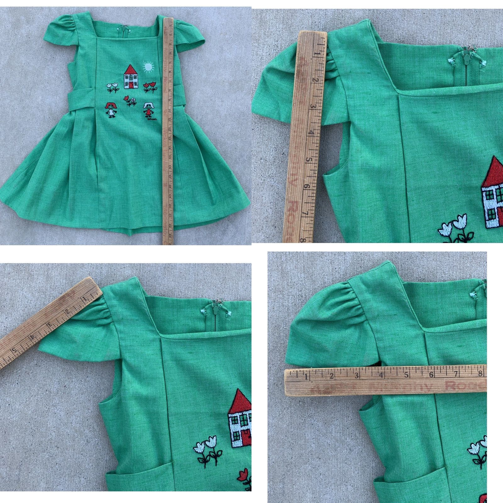 Vintage VINTAGE Dorissa Embroidered Green Dress Short Sleeve Girls 1970s See Pics Measurements Size ONE SIZE - 11 Thumbnail