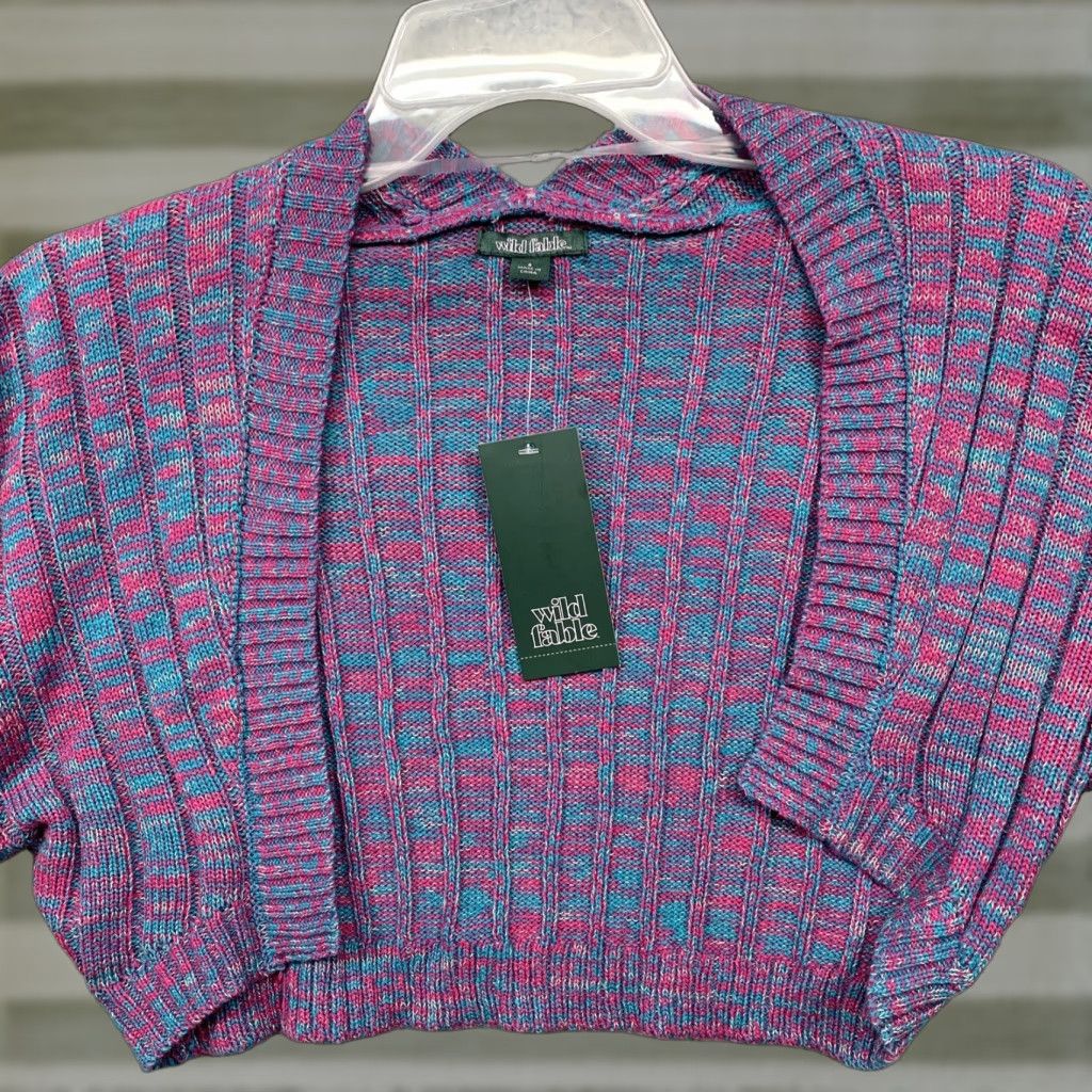 Vintage VINTAGE? No, not vintage. Wild Fable Cropped Sweater Women’s S Pink Turquoise White Open Front NWT Size S / US 4 / IT 40 - 1 Thumbnail