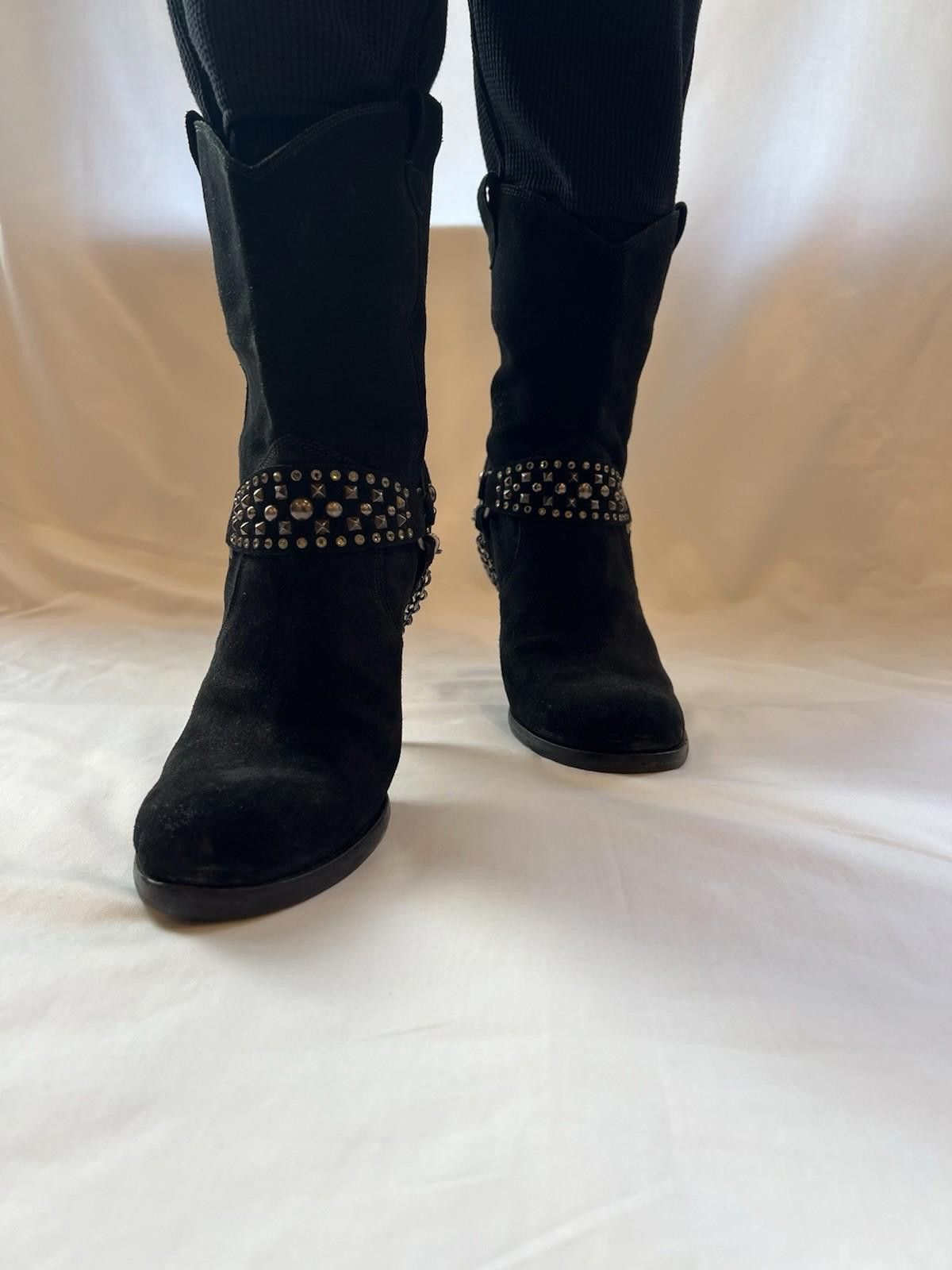 Barneys New York Barneys New York Womens Black Suede Studded Cowboy Boots 8.5 Size US 8.5 / IT 38.5 - 1 Thumbnail