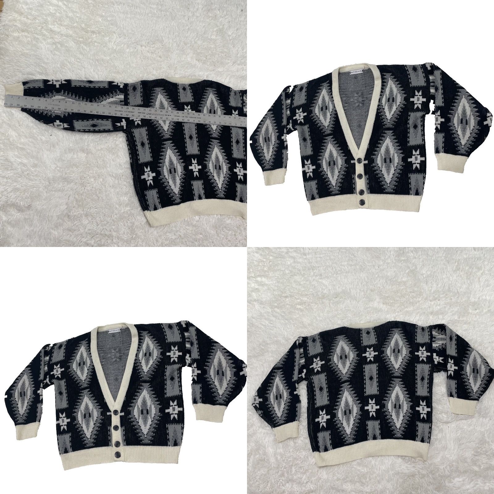 Saturdays NYC SATURDAYS Cardigan Sweater Geometric Black White Vintage 90s S Mens V-Neck Knit Crew Deck Casual Party/Cocktail Travel All Seasons Size US S / EU 44-46 / 1 - 9 Thumbnail