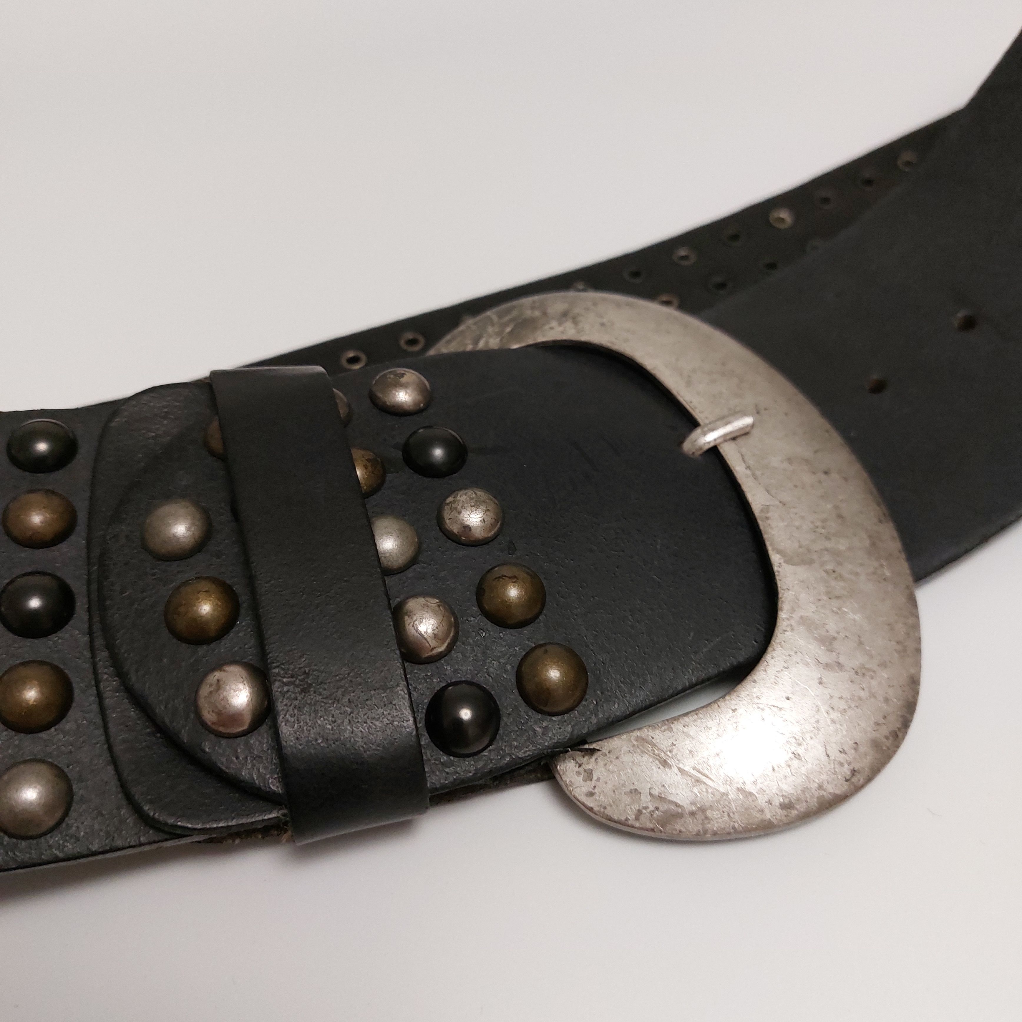 Leather Vintage Studded Leather Belt Heavy Metal Punk Size ONE SIZE - 5 Thumbnail
