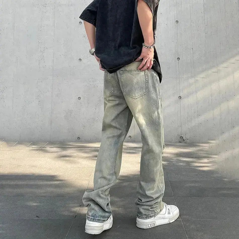 Japanese Brand Ripped Jeans Y2k Streetwear Straight-leg Hombre Pantalones Size US 32 / EU 48 - 3 Thumbnail