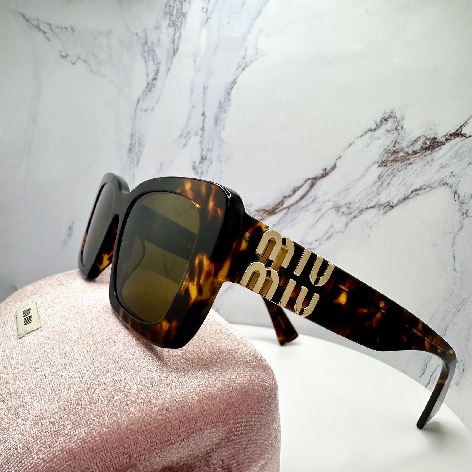 Miu Miu New MIU MIU Sunglasses Brown Tortoise Gold Metal Logo Size ONE SIZE - 19 Thumbnail