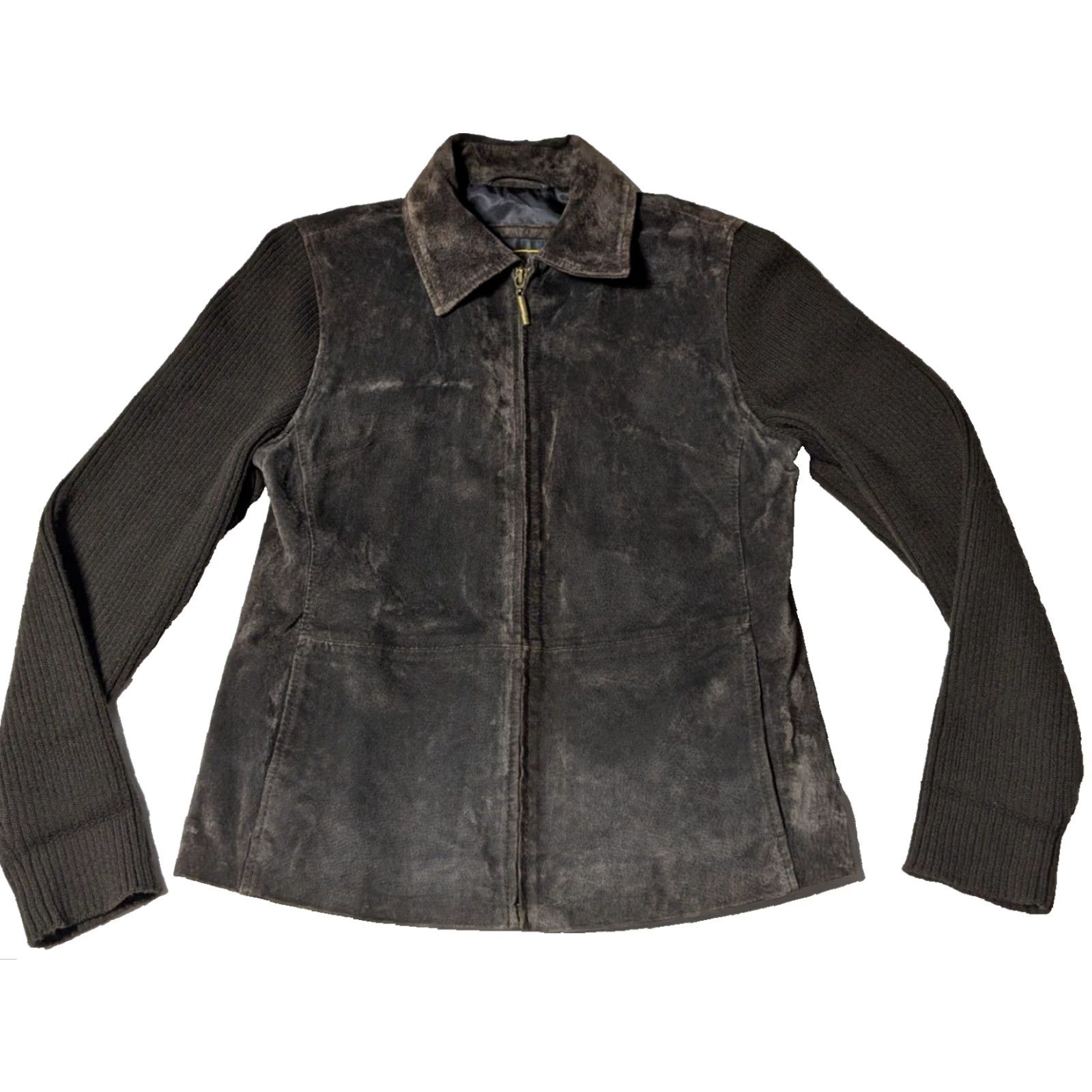 FABI VINTAGE Fabio LEATHER x ACRYLIC SLEEVES Women Medium Brown Mixed Material Jacket Size M / US 6-8 / IT 42-44 - 2 Thumbnail