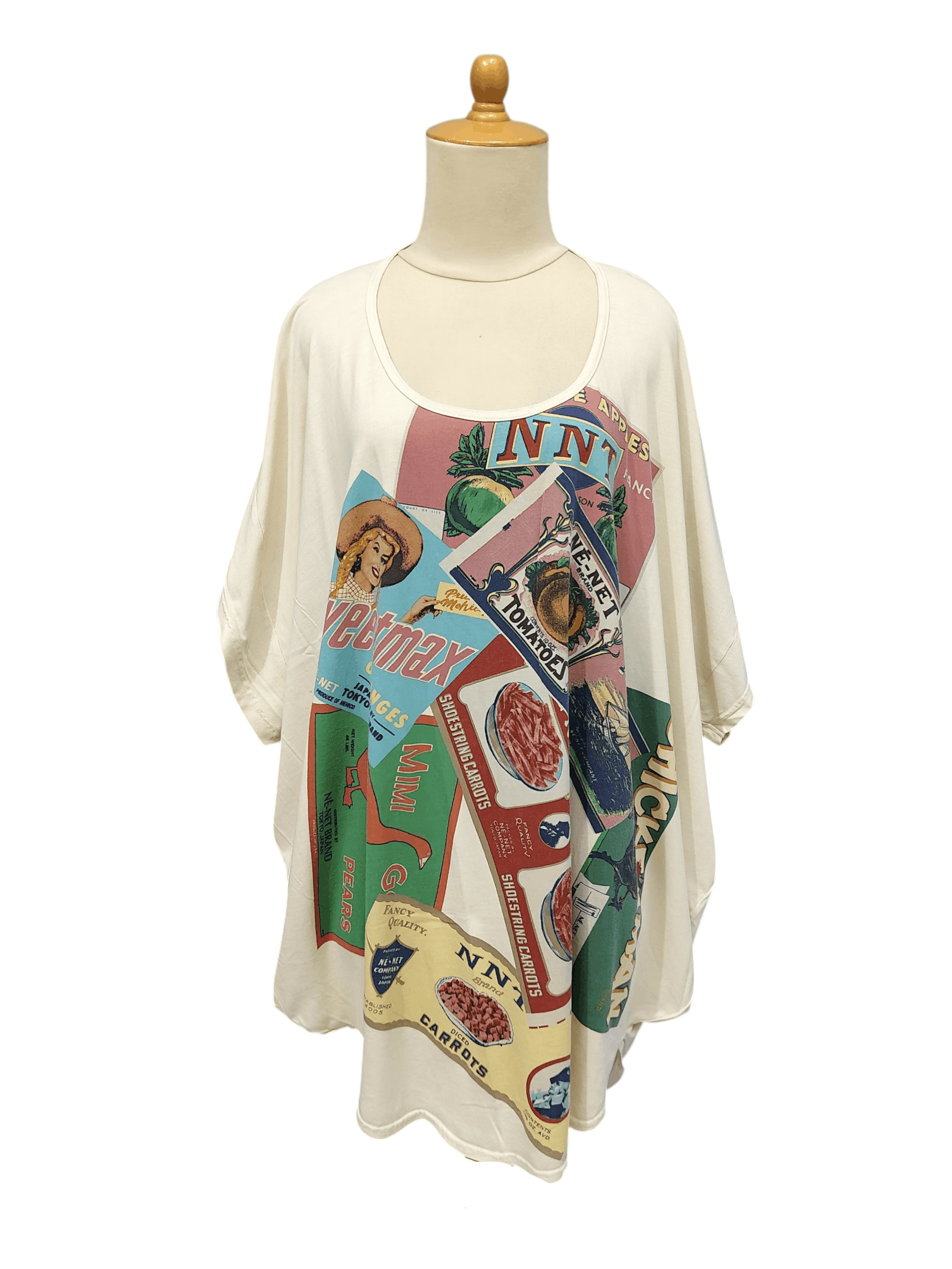 Ne-Net Ne-Net 🇯🇵 Oversized Dolman Sleeve Retro Food Label Collage Size L / US 10 / IT 46 - 1 Thumbnail