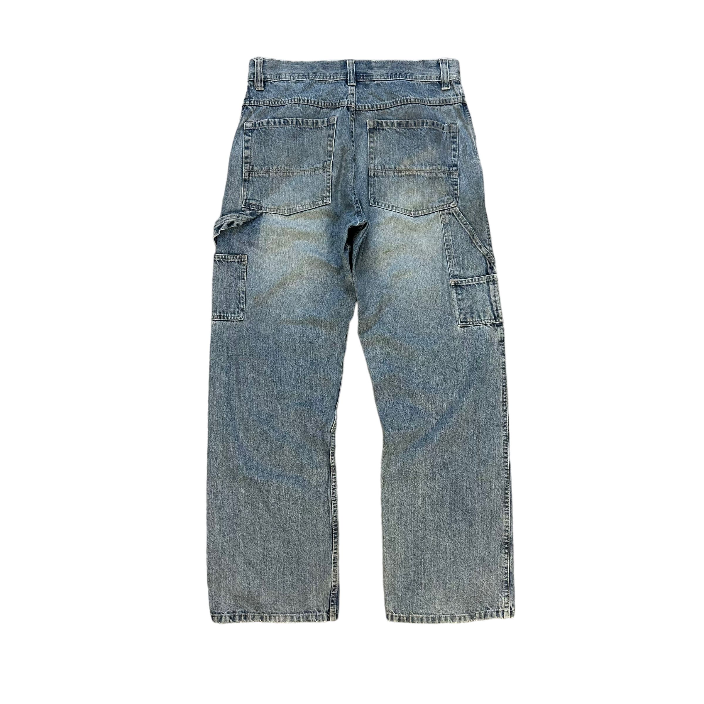Vintage TRASHED🔥 CARPENTER LIGHT WASH DENIM PANTS #7456-147 Size US 33 - 16 Thumbnail