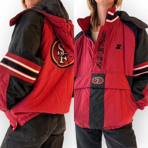 image of 90's Retro Starter San Francisco 49Ers Jacket Sweater Size La in Red, Women's